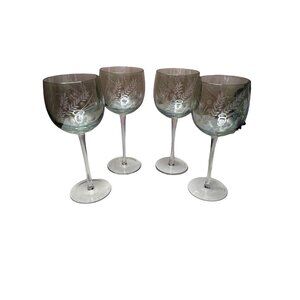 4 Lenox Crystal Green Etchings Wine Glasses Goblets Germany 8.5” 15 Oz